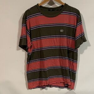 Obey Men's T-Shirt - Coral and Olive Stripes